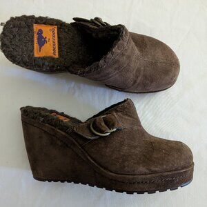 Rocket Dog Brown Suede Wedge Mules Clogs Slip On 4" Heels Y2K Size 8